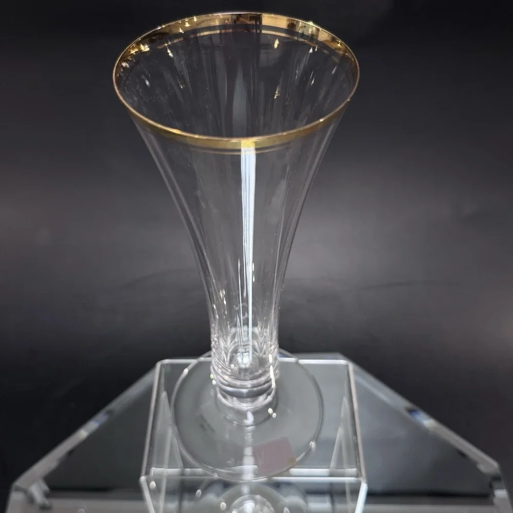 Vintage Mikasa Austria Jamestown Gold Rim Crystal Flower Bud Vase w‎ Box T2703